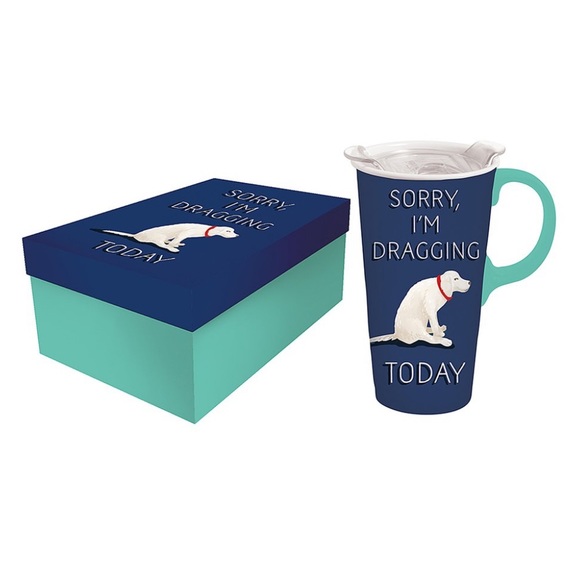 Cypress Home-"Sorry I Am Dragging Today" ceramic travel mug & gift box set 17oz - Picture 2 of 10